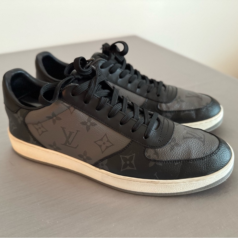 Louis Vuitton Men’s Black Monogram Low-Top Sneakers with Ivory Sole